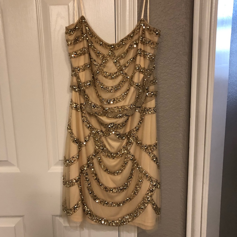 Cache Beaded/Sequined Gold Dress